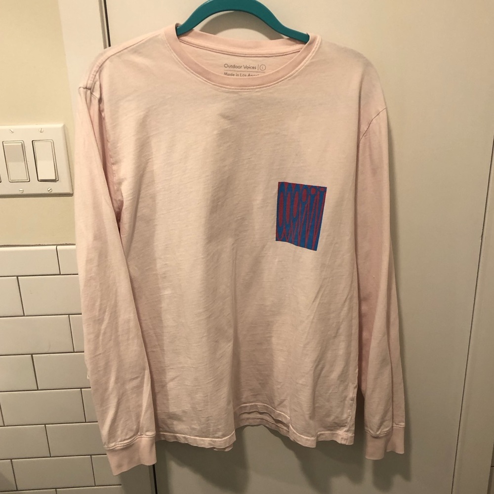 Outdoor Voices Size Large Pink Long Sleeve Logo Tee